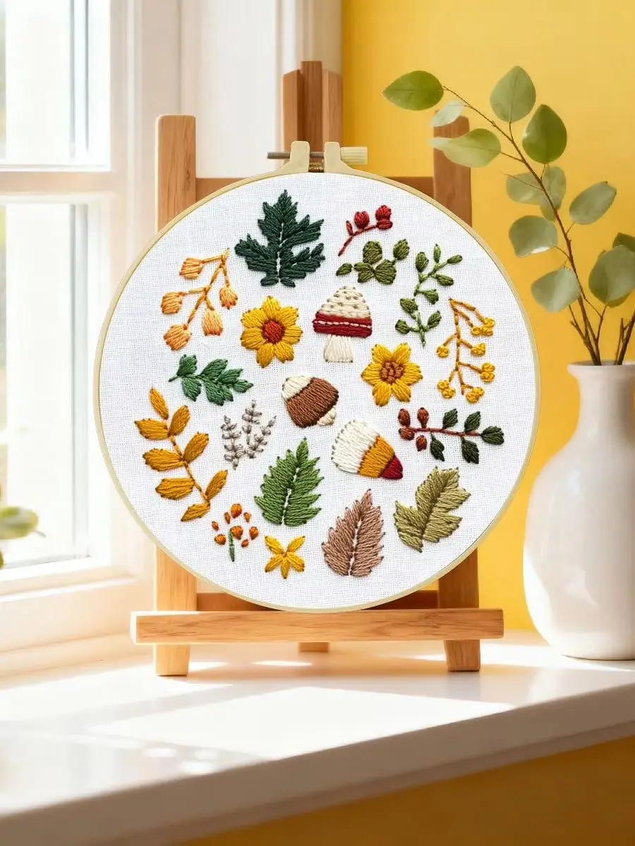 1 Stück 20X20CM/15X15CM 7,87/6,3 Zoll Blätter-Stickerei-Starter-Kit DIY-Kit DIY-Stickerei-Set Handarbeiten Nähkunst Heimdekoration – Detail 6