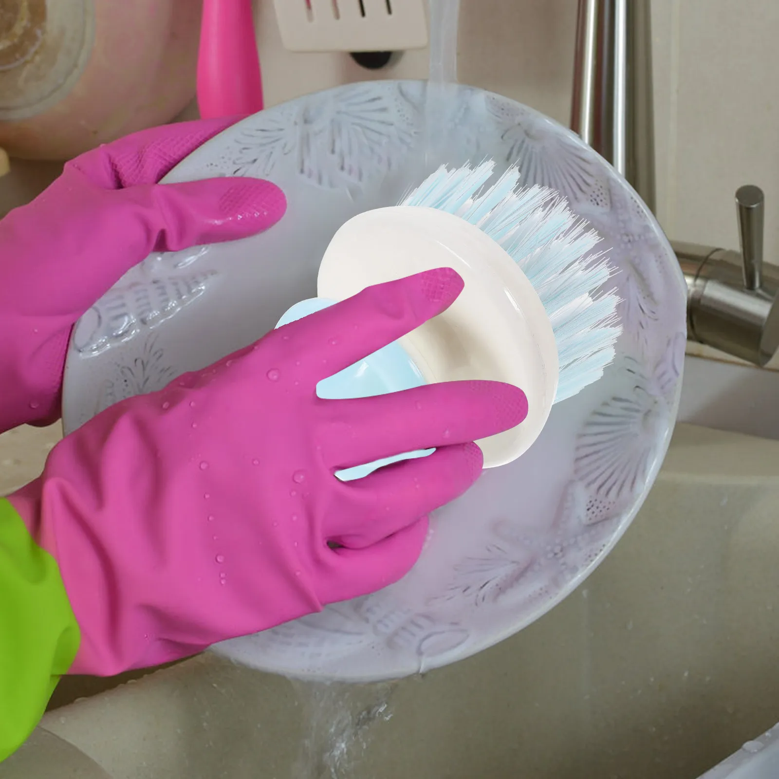 Dish Cleaning Brush Colorful Sturdy Body Plastic Handle Non-Odor Bristles for Dishes Cookware Sinks Vegetables Cleaning Floors