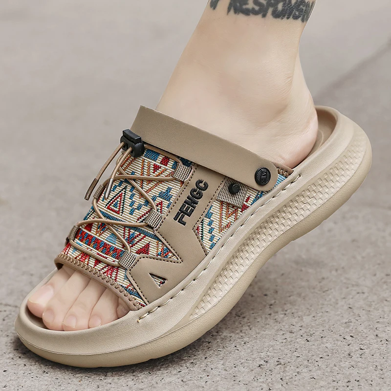 Fashion Men Sandals Luxury Pu Leather  Men's Beach Sandal Footwear 2026 Autumn Male Casual Shoes Comfort Anti Slip Outsole Adult