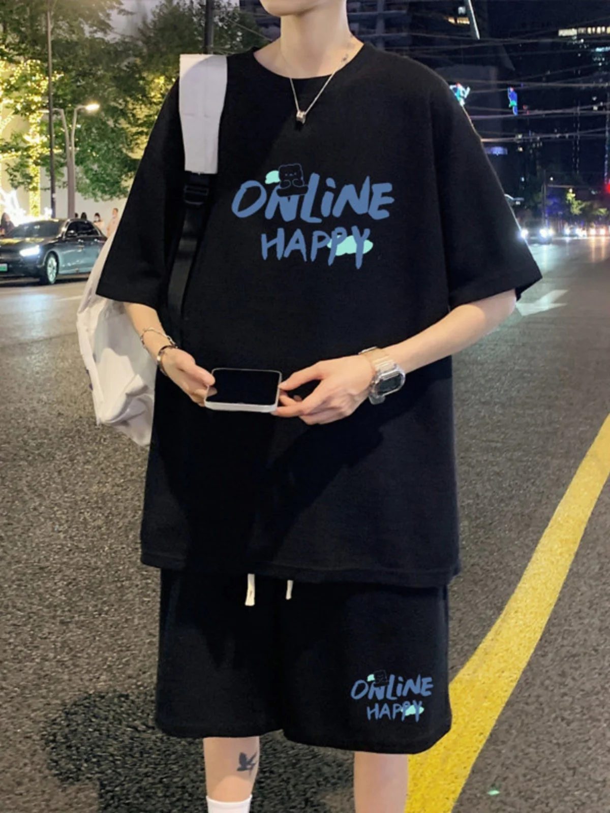 

Summer Casual Loose Men's Student Set ort Sve T-irt And orts Trendy Brand Large Size Comfortable Sportswear