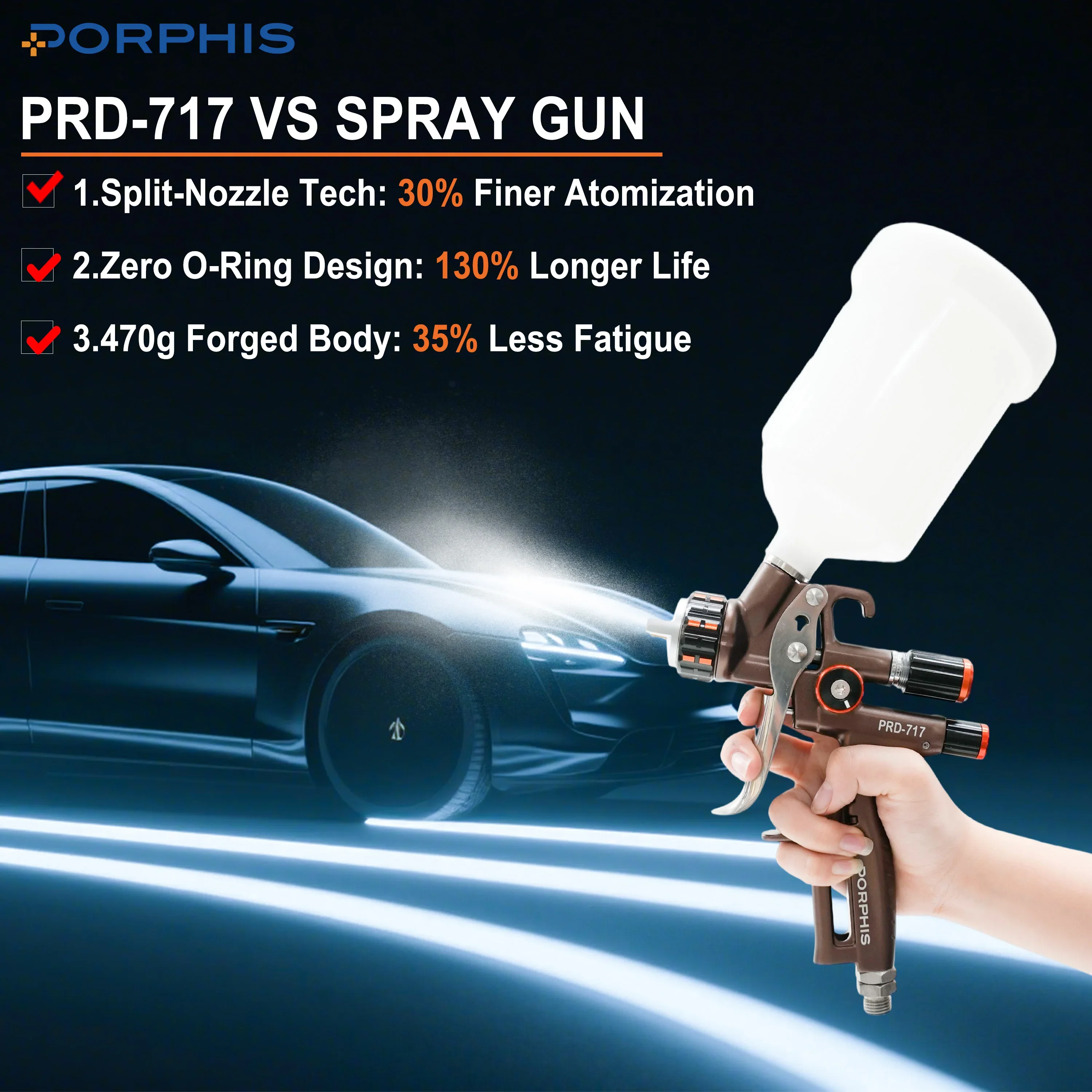 

Orignial PORPHIS VS Spray Gun PRD-717 1.3/1.4mm Nozzle For Car Painting Automotive Repair Spray Gun Pneumatic Tool