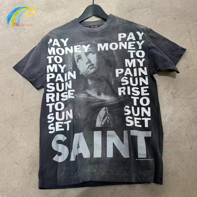 Pay Money To My Pain Saint T-Shirt Men Women Best Quality Oversized 100% Cotton Tee Tops Vintage Washed Black Graphics T Shirt