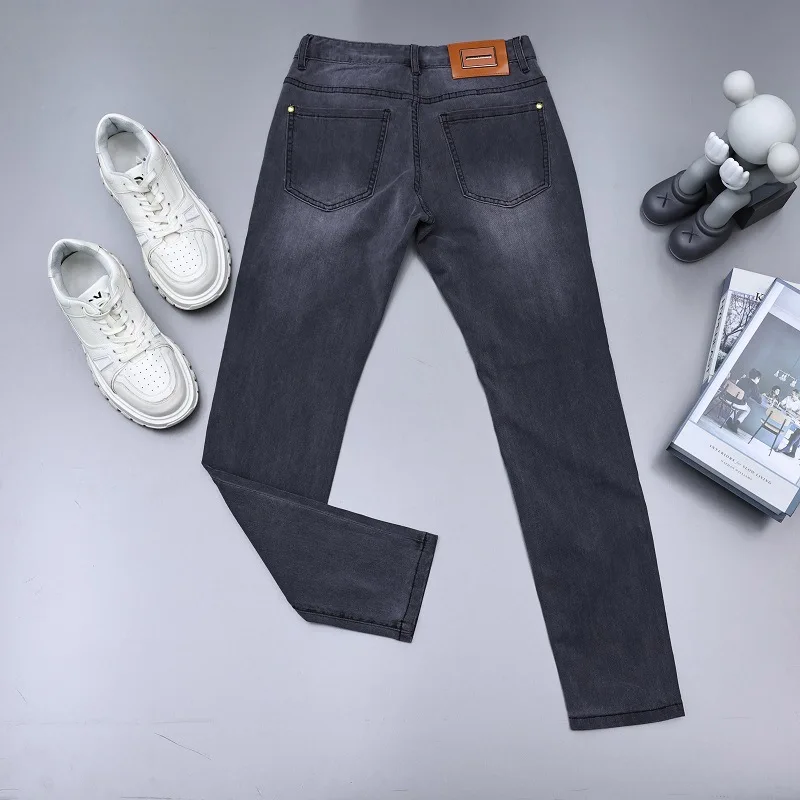 2024new summer thin dark gray stretch jeans MEN'S simple fashion casual trend all-match slim fit skinny pants