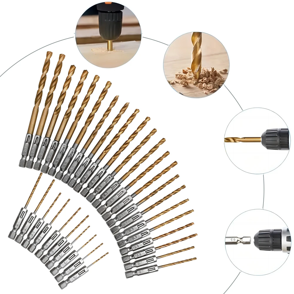 Alça hexagonal, ângulo de 1/4 polegadas, placa de ferro, aço inoxidável, conjunto especial de broca helicoidal, tipo q, furo ultra curto 1.5-13mm