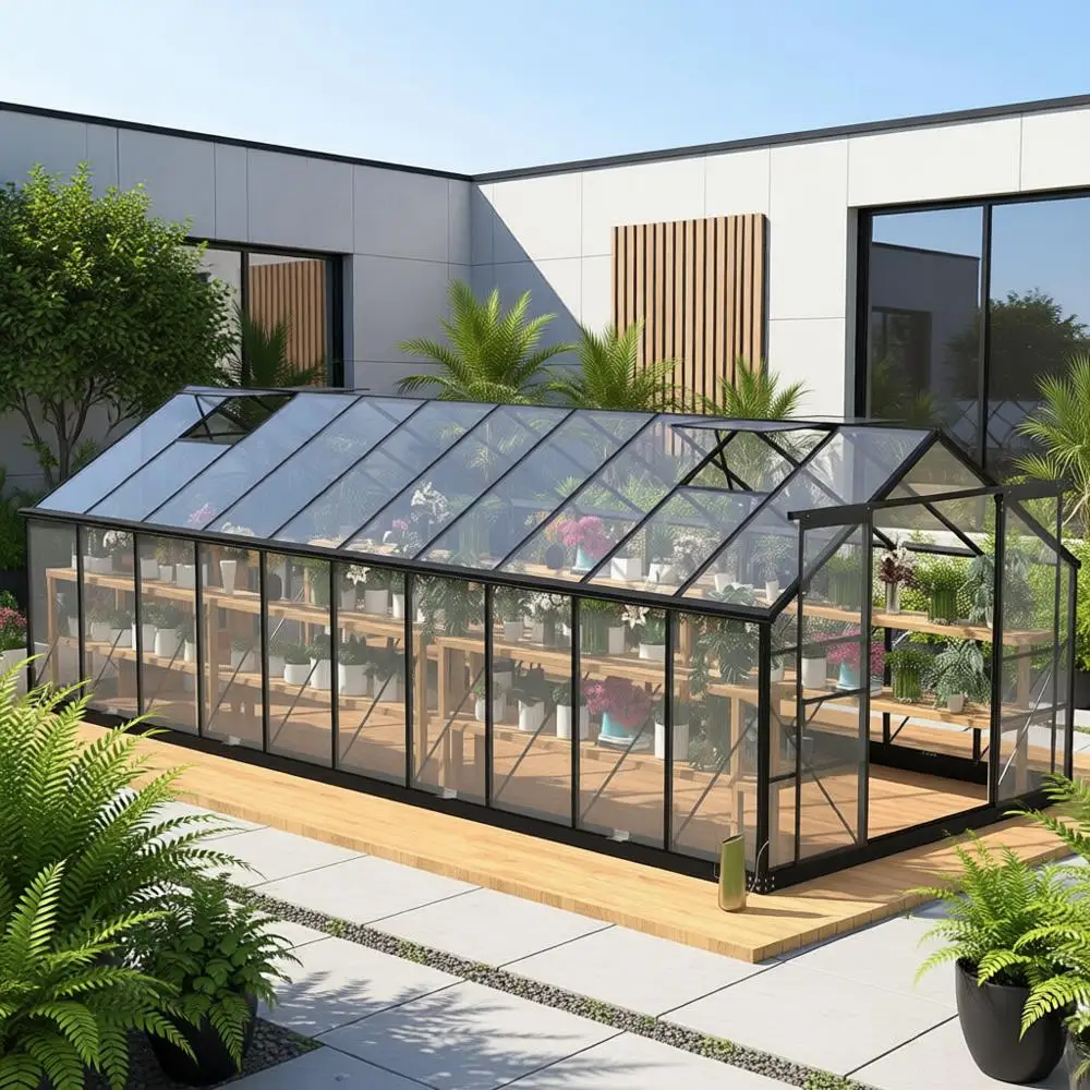 

8x20 T Polyethylene Walk-in Greenhouse with 4 Adjustable Roof Vents and Sliding Door for Garden Use