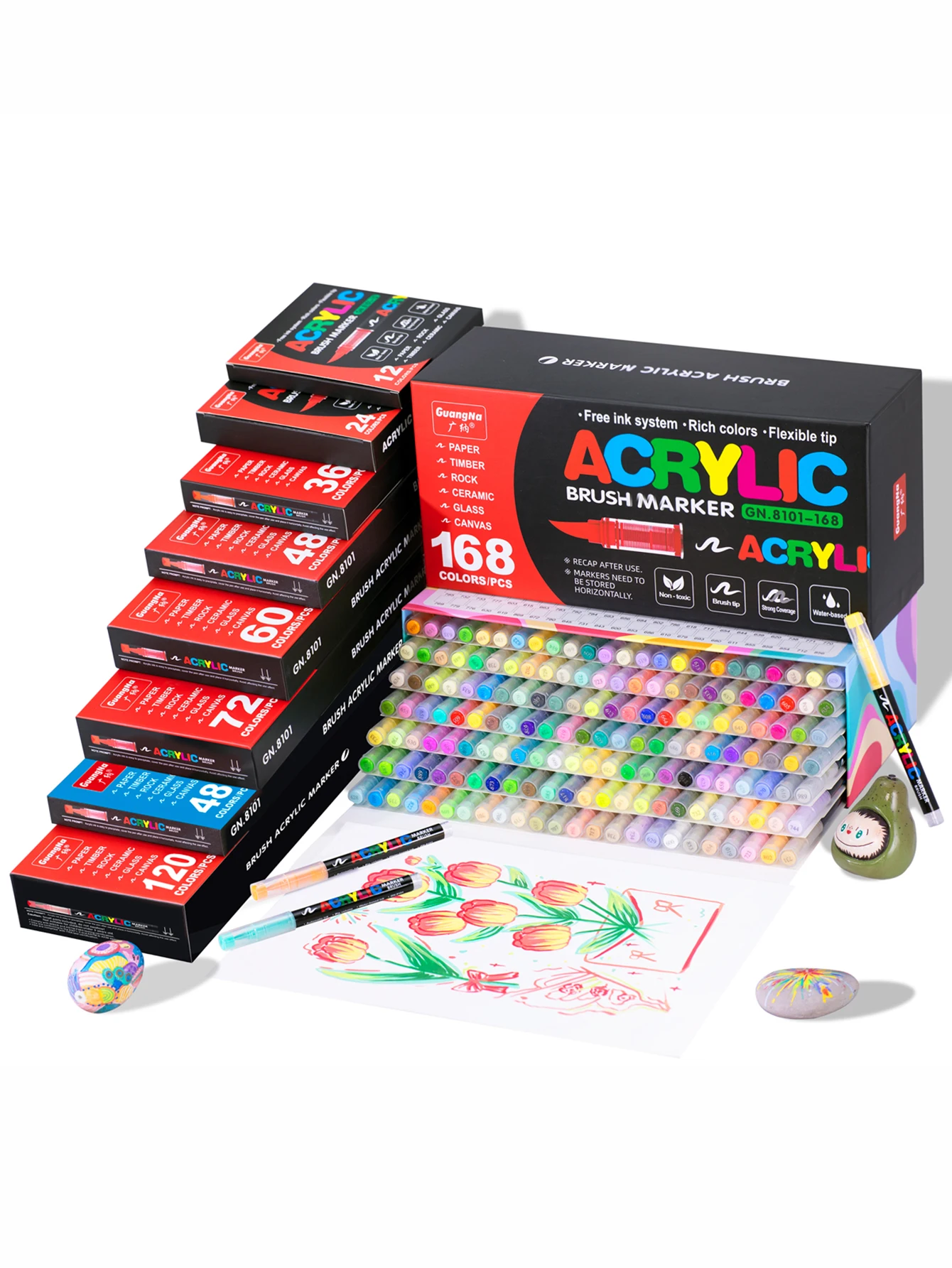 12-240 Color/Box Professionelles Künstlermarker-Set – Soft-Tip-Zeichnung, gerade Linie, flüssige Acrylmarker, DIY Graffiti Art Painti – Detail 12