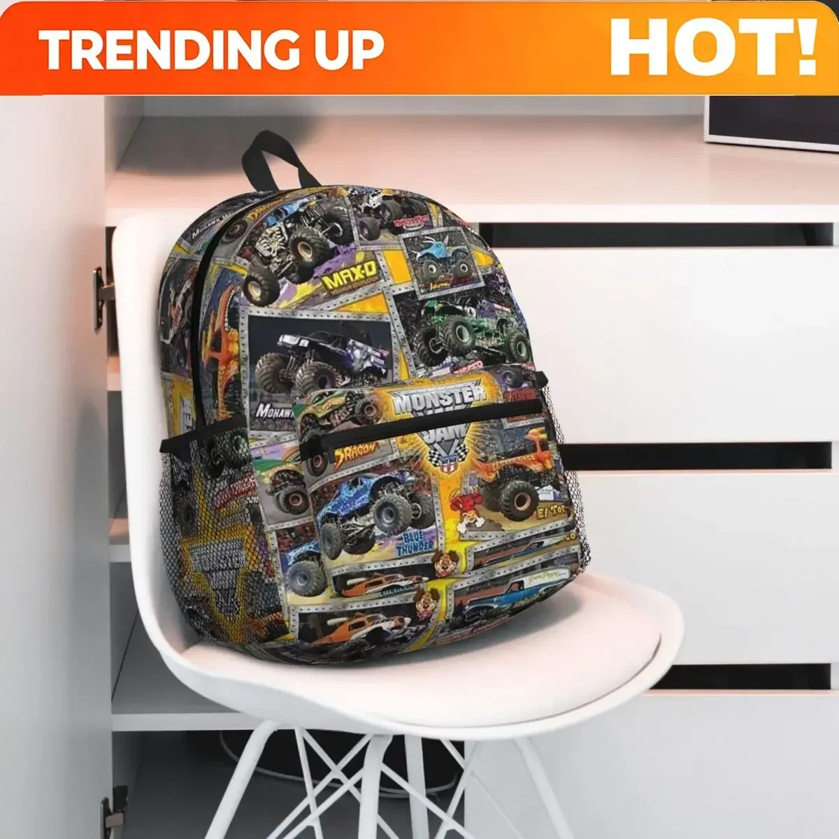 Custom Bag Classic Monster Jam Pattern Student Backpack School Bag Hiking Travel Daypack For Men Women Fashion Bookbag Shoulder