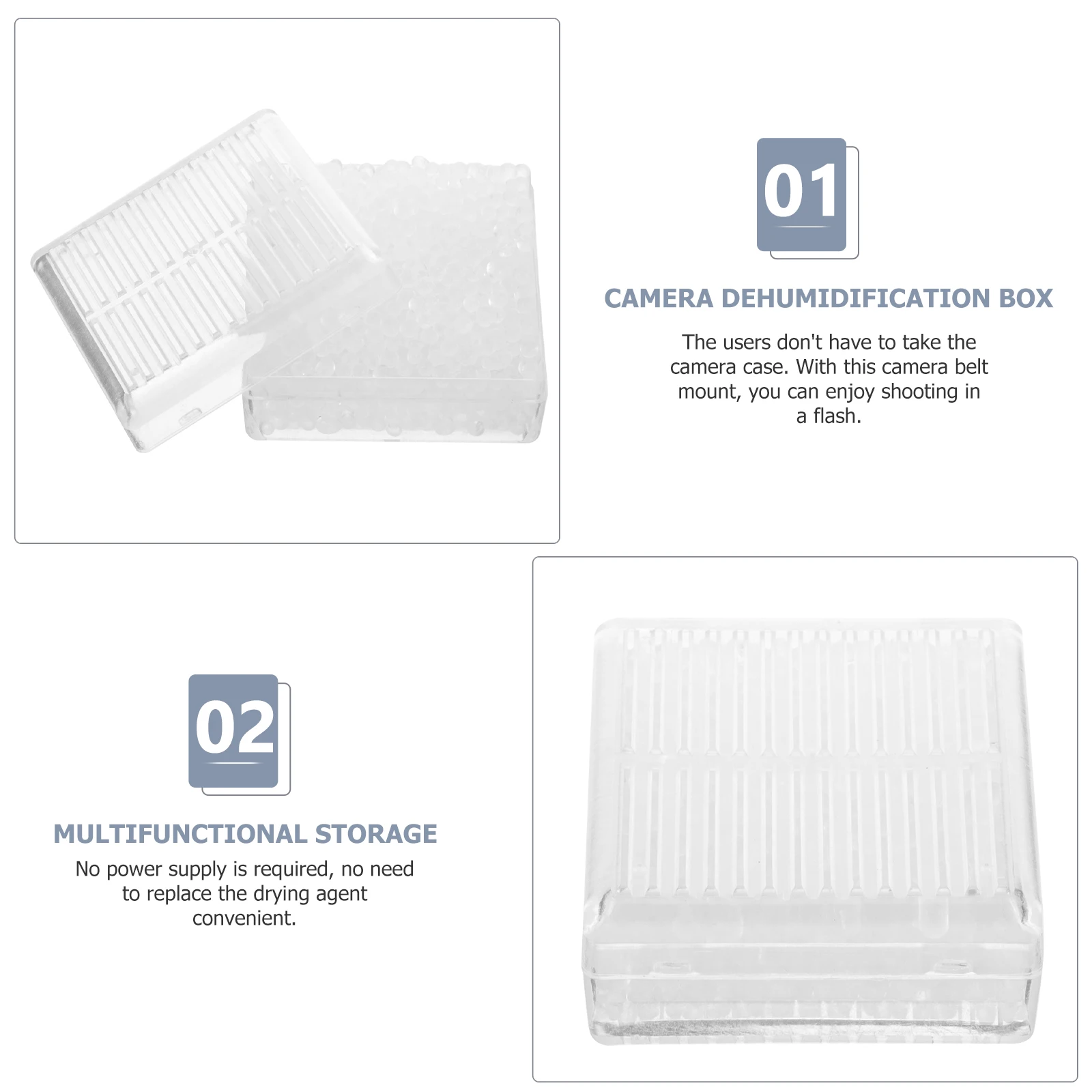 2Pcs Camera Moisture Absorber Box Silica Gel Dehumidifier Safe Drying Agent Reusable Multi-Use Camera Protector