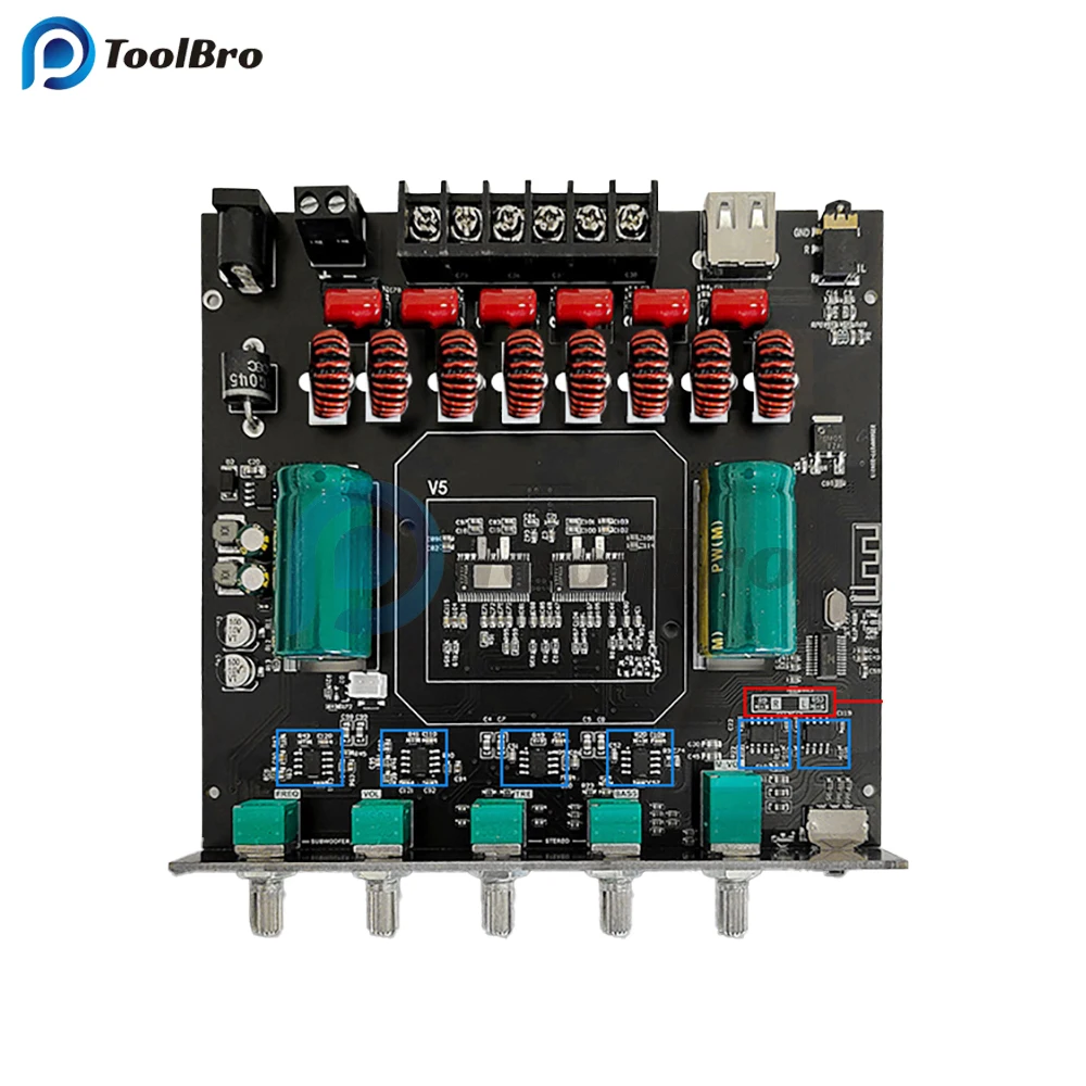 220W+220W+350W High Power 2.1 Channel TPA3255 AUX USB Bluetooth Audio Power Amplifier Board Frequency Treble Bass Volume Control