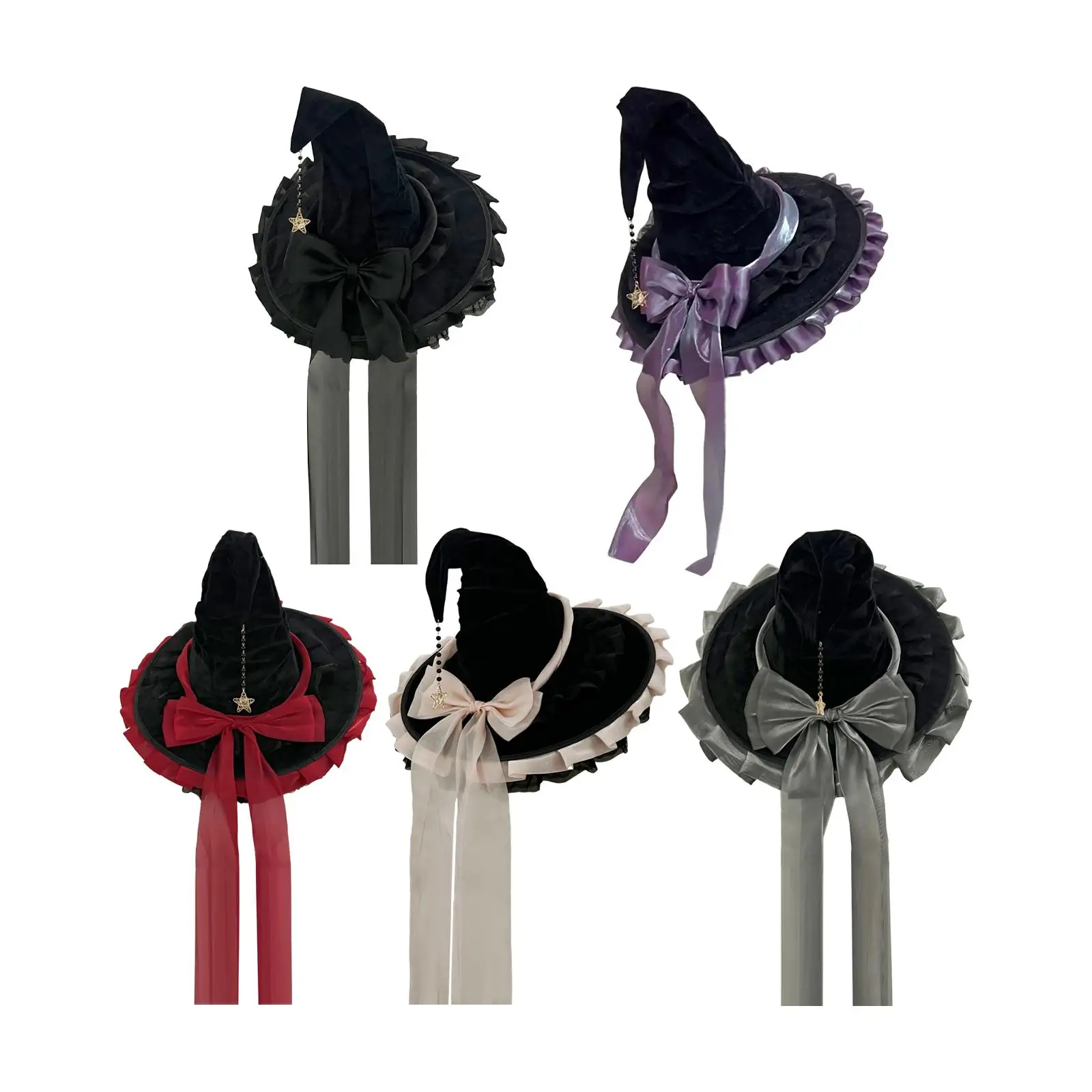 Chapeau de sorcière d'Halloween pour femmes, casquette de sorcière pointue à large bord, couvre-chef, accessoires de tenue de sorcière pour carnavals de mascarade