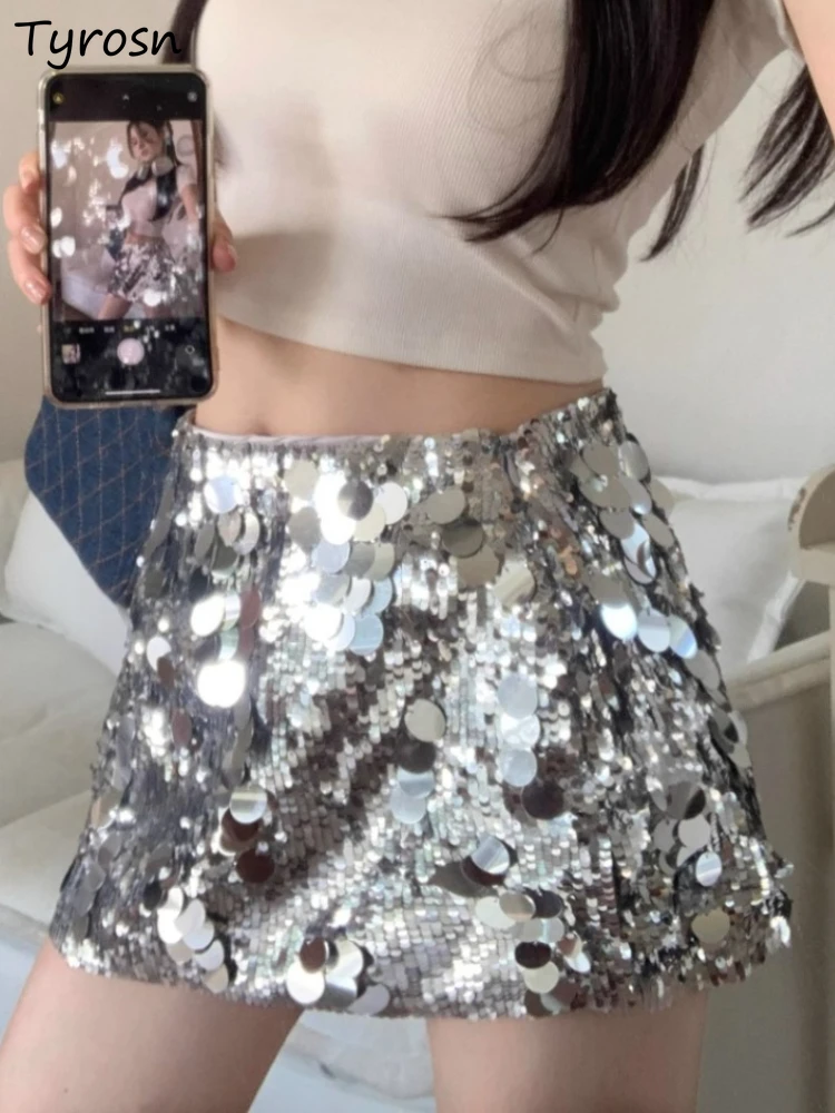 

Mini Skirts Women Empire All-match Bling Leisure Sexy Sweet Tender Summer A-line Girls New Korean Style Daily Creativity Stylish