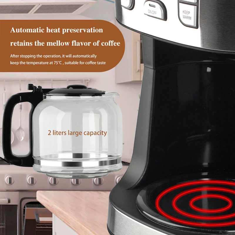 American Coffee Machine Automatic Bean Grinder Mill Coffee Beans Grinding Machine Espresso Tea Boiler Drip Coffee Maker Cafe Pot