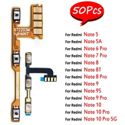 50Pcs， NEW Power On Off Volume Side Button Key Flex Cable Replacement Parts For Xiaomi Redmi Note 10 9 9S 8 7 6 Pro 5G