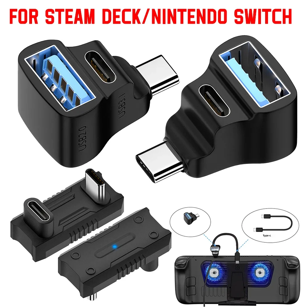 180 Degree Angle USB Adapter for Steam Deck 1 To 2 USB C Adapter 20Gbps 8K 60HZ PD 140W Extension Connector for ASUS Rog Ally