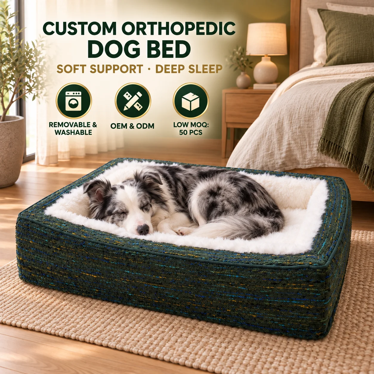 OEM ODM Custom Luxury  Dog Bed Removable Washable Cover Soft Faux Fur Lining Large Pet Sofa Bed With Raised Sides