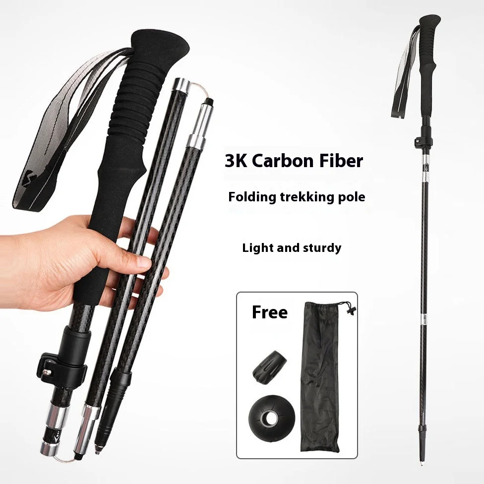 

Ultra-Light 3K Carbon Fiber Trekking Poles Five-Section Folding Climbing Sticks for Outdoor Hiking Walking Lightweight Crutches