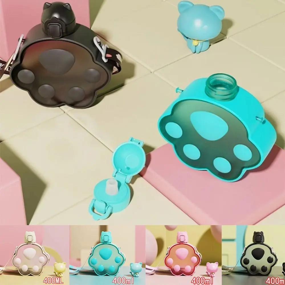 

Cartoon Cat Paw Water Bottle Adjustable Strap Creative Children's Water Bottle Wide Mouth One Click Opening Portable Kettle