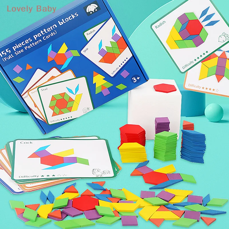 

155 Pcs Wooden Pattern Blocks For Boys Girls Gift, Geometric Shape Pattern Set, Pattern Block Activity, Puzzles For Kids