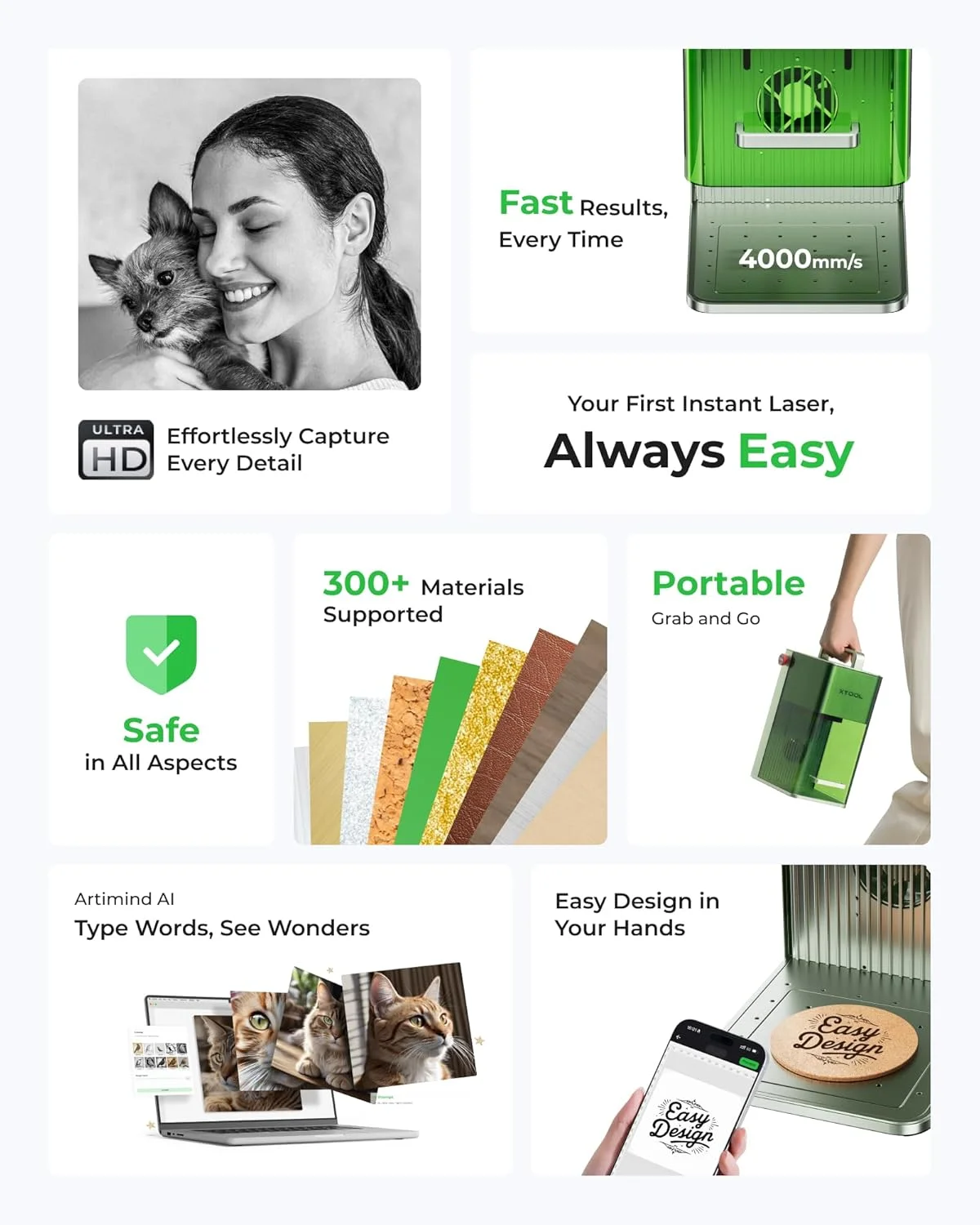 ماكينة الحفر بالليزر XTool F1 Lite، ماكينة الحفر بالليزر المحمولة بقدرة 4000 مم/ثانية