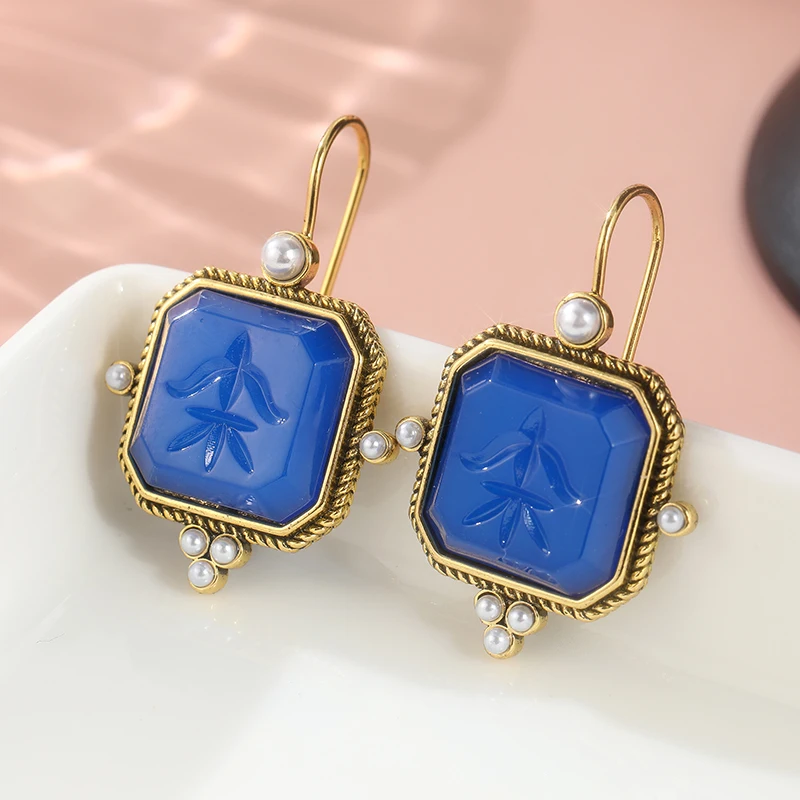 Intaglio Jewelry, Blue Earrings, Antique Victorian Style Jewelry, Wedding Earring, Personalized Gifts for Her, Gift for Mom