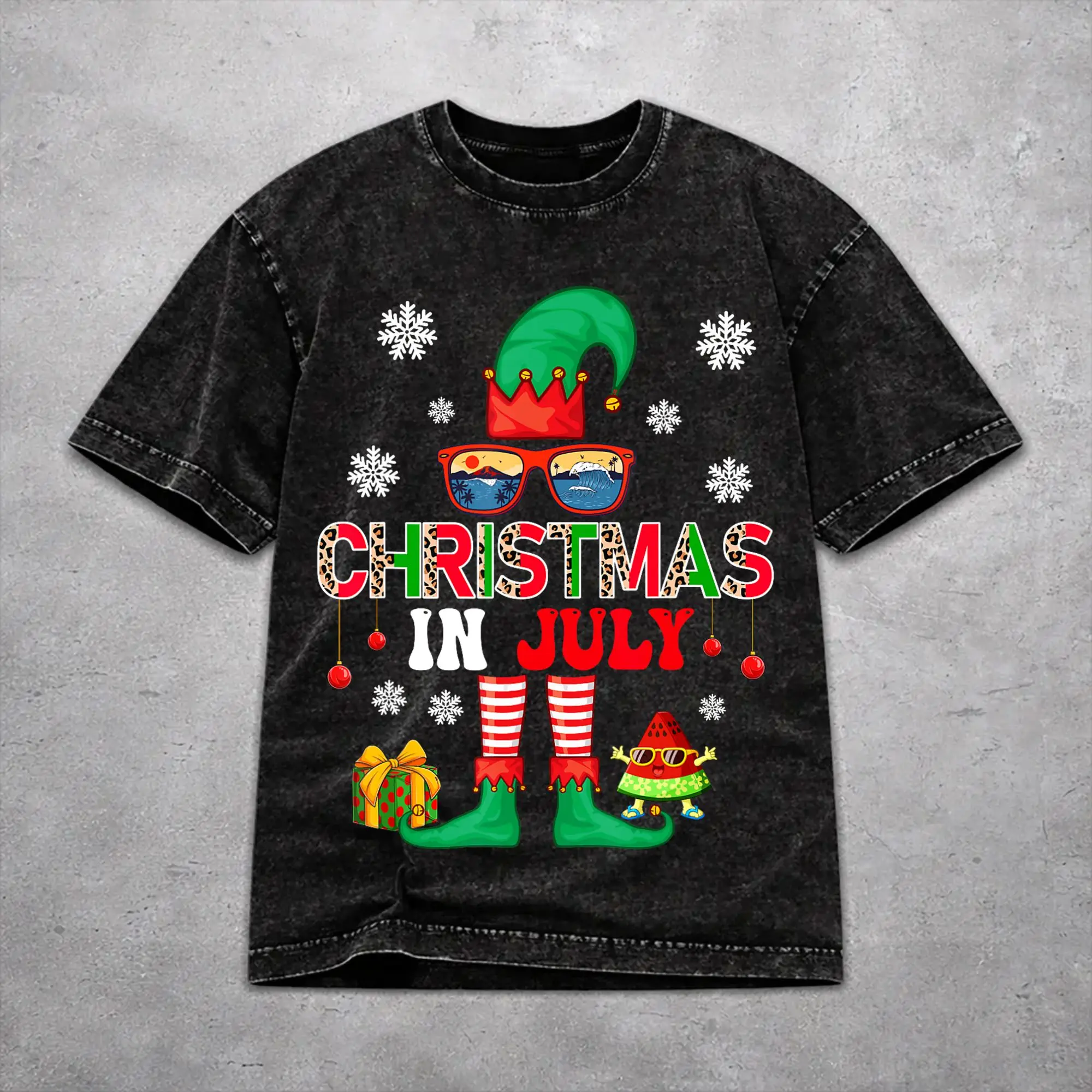 Men Women Christmas In July Vacation T Shirt Graphic Washed Vintage  Harajuku Streetwear T-Shirts