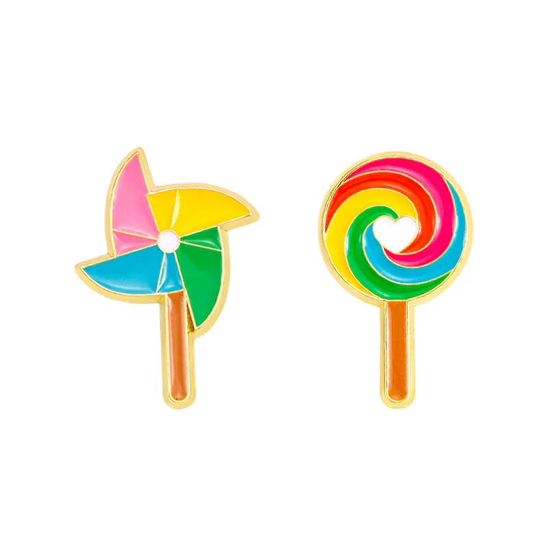 RONGXUANMEI Summer New Alloy Enamel Brooch Cartoon Creative Cute Little Pinwheel Lollipop Badge children's Badge Pin