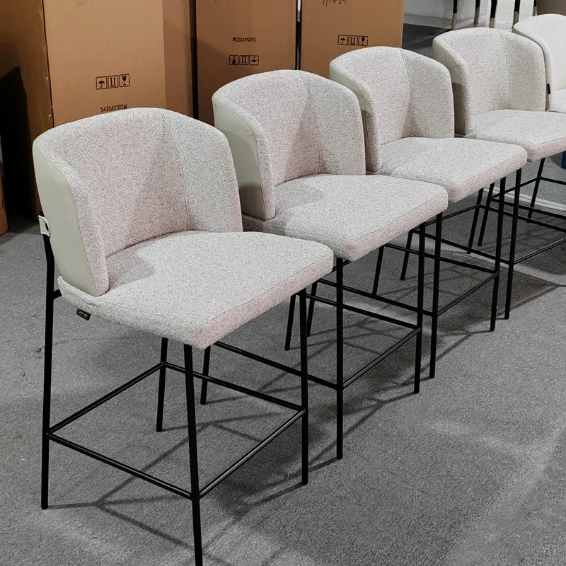 

A modern luxury design leather back and linen fabric cushion high dining chair Hotel restaurant bar chairs