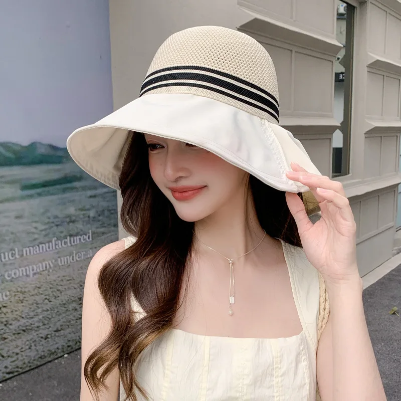 

Summer new hat, women's UV resistant fisherman hat, Korean version knitted breathable shawl hat, sun protection and sunshade hat