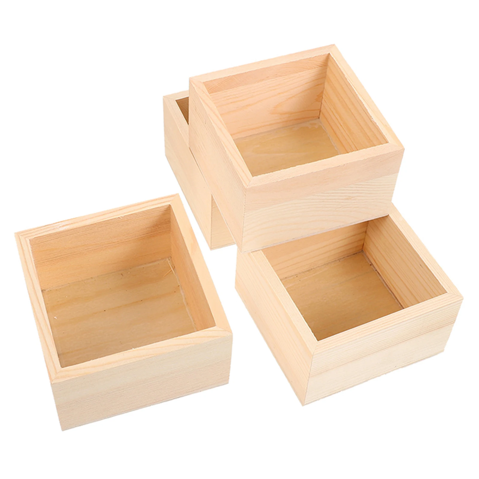 

4Pcs Rustic Wooden Boxes Small Square Lidless Wood Crate Organizer Storage Box Wooden Boxes for Crafts Small Wood Box