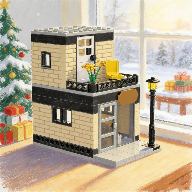 153개 MOC 모듈형 거리 풍경 카페 모델 블록 건축 장난감 창의적인 크리스마스 선물 브릭 어린이 교육용