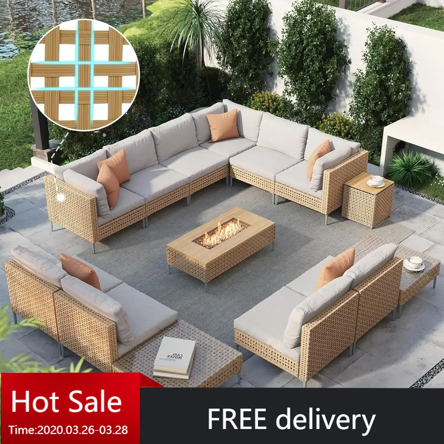 ชุดเฟอร์นิเจอร์นอกบ้าน 14 ชิ้นพร้อมโต๊ะหลุมไฟ 47