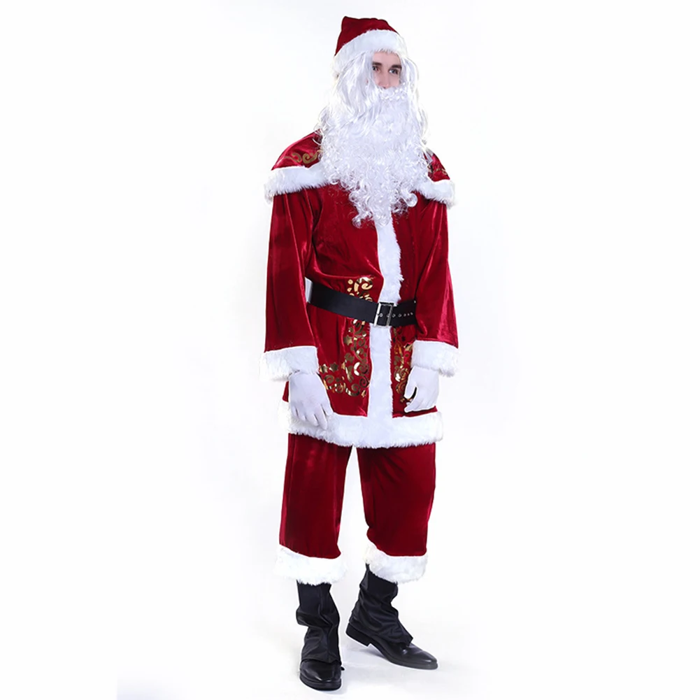 Christmas Santa Claus Costume Xmas Outfits Adults Kids Luxury Deluxe Velvet Cosplay Fancy Dress Theme Party Clothes Set