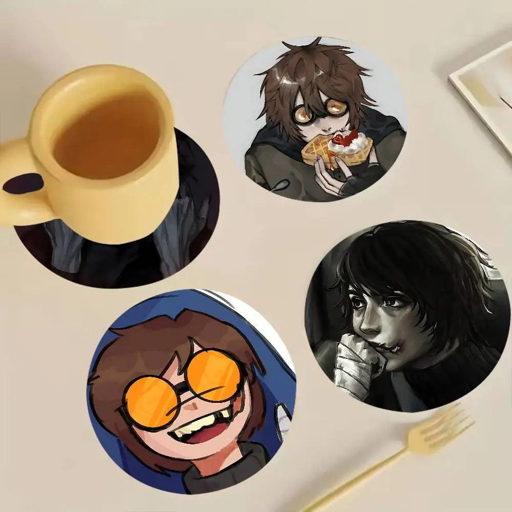 Creepypasta T-Ticci Toby Round Wooden Coaster Decorative Coffee Cup for Use in Coffee Shops Bars