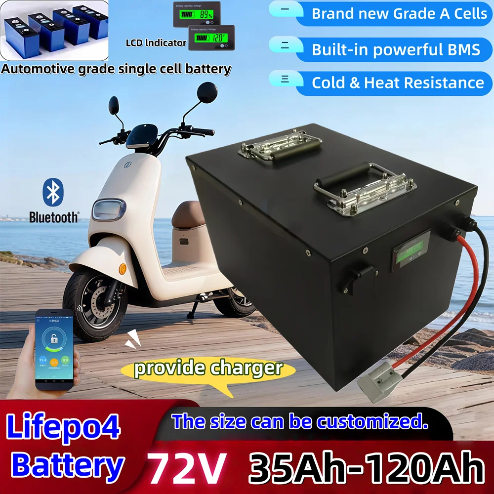 Batería Lifepo4 recargable de alta calidad de 72V 35AH 55AH 80AH 120AH con BMS de 2000W-7000W para motocicletas, coches eléctricos y montacargas eléctricos.
