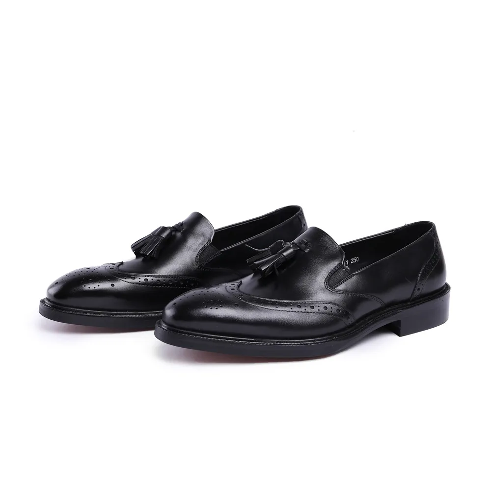 Fashion black / brown tan mens wedding shoes genuine leather loafers dress shoes mens formal work shoes with tassel