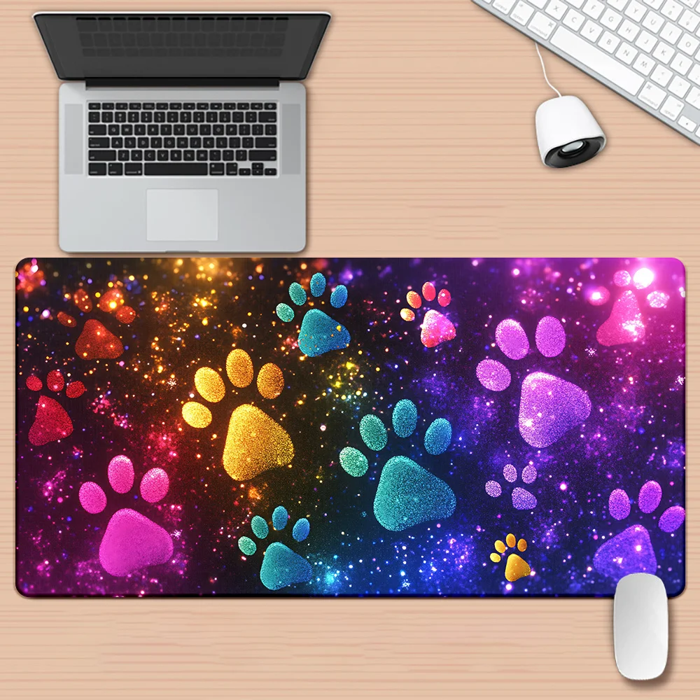 Sparkly Galaxy Paw Print Large Mouse Pad desk pad rubber anti-slip edge locking office mat pc accessories gaming mats Computer