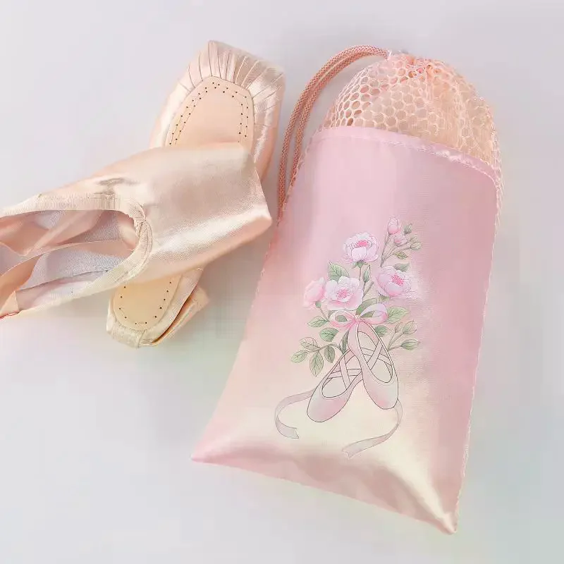 Pink White Dance Bag Shoes Storage Pouch Ballet Organizer Handbag Bags 1PC Pouches Satin Ballet Shoe Bag Dance Shoes Pouch