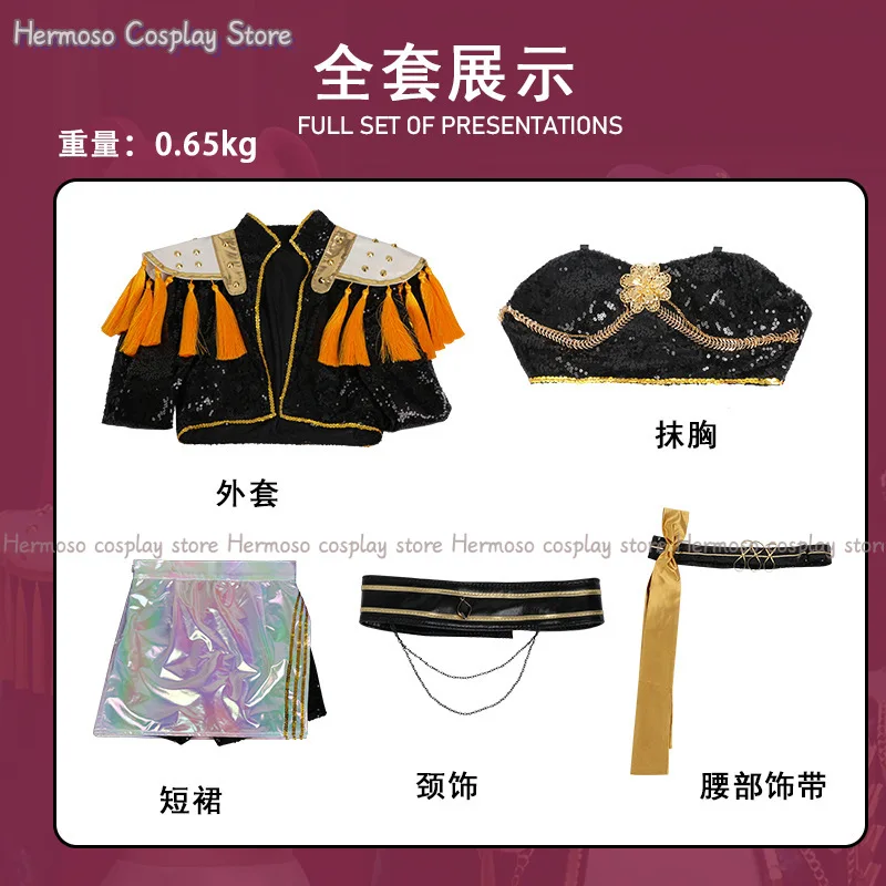 Zoey Mira Rumi Huntrix Take Down Stage Outfit Black Golden Cosplay Costume Wig Movie Kpop Demon Hunters Cosplay Korea Idol Dress - Image 6