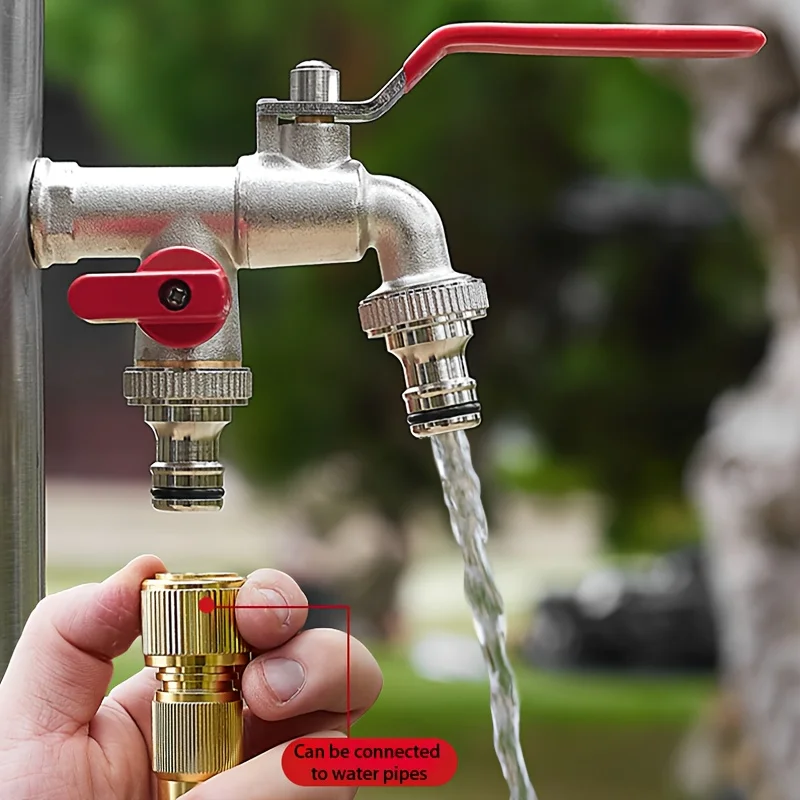 1/2 Zinc Alloy Faucet One Inlet and Two Outlet Gardening Faucet Four-Way Double-Opening Dual-Control Washing Machine Faucet