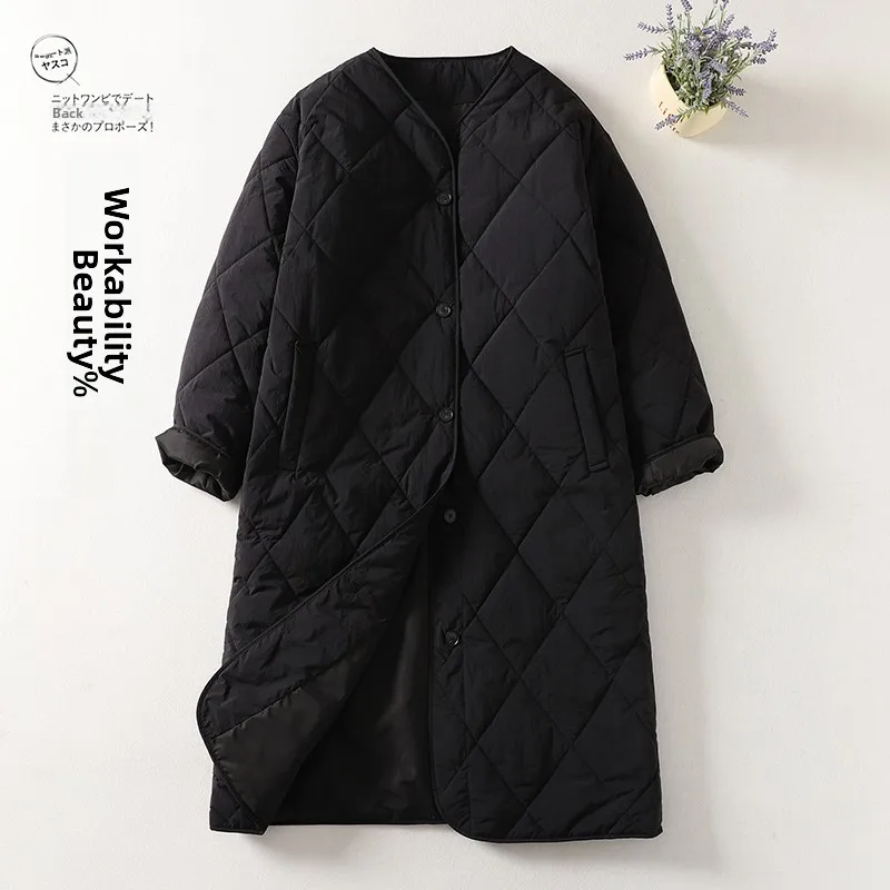 

Retro Thiened Cotton Jaet Women's Mid-Length Oversized Winter Coat Warm Casual Cotton Outerwear Diamond Patterned