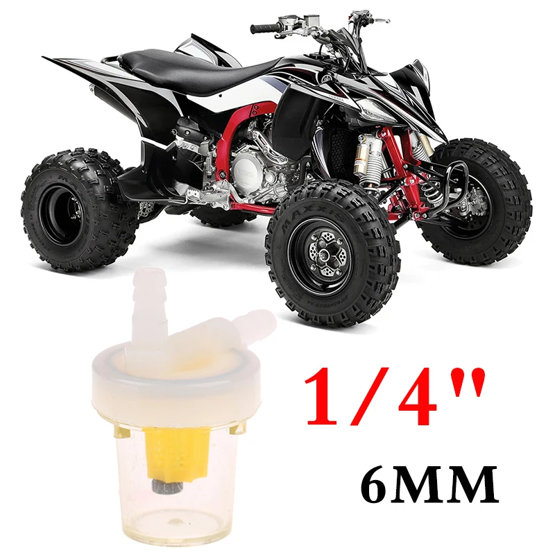 

1pcs Clear Universal 1/4" 6mm Motorcycle Petrol Fuel Filter fits for all kinds of motorcycle using 1/4 inch (6mm) Fuel line