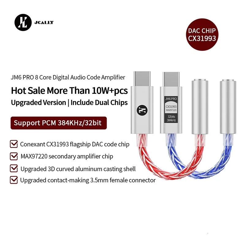 JCALLY JM6 Pro Type-C to 3.5mm Dual DAC CX31993 MAX97220 Digital Audio Portable Decoding Amp Hifi DAC Mobile Phone adapter