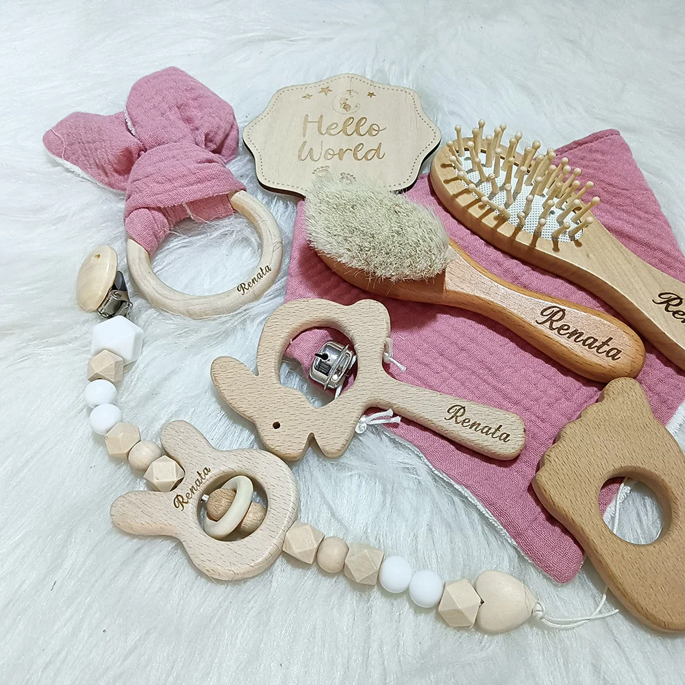 Personalized Name Bath Toys Set for Kids, Swaddle Wrap, Baby Milestones Brush, Photography Supplies,  Baby Birth Gift, 8 Pcs