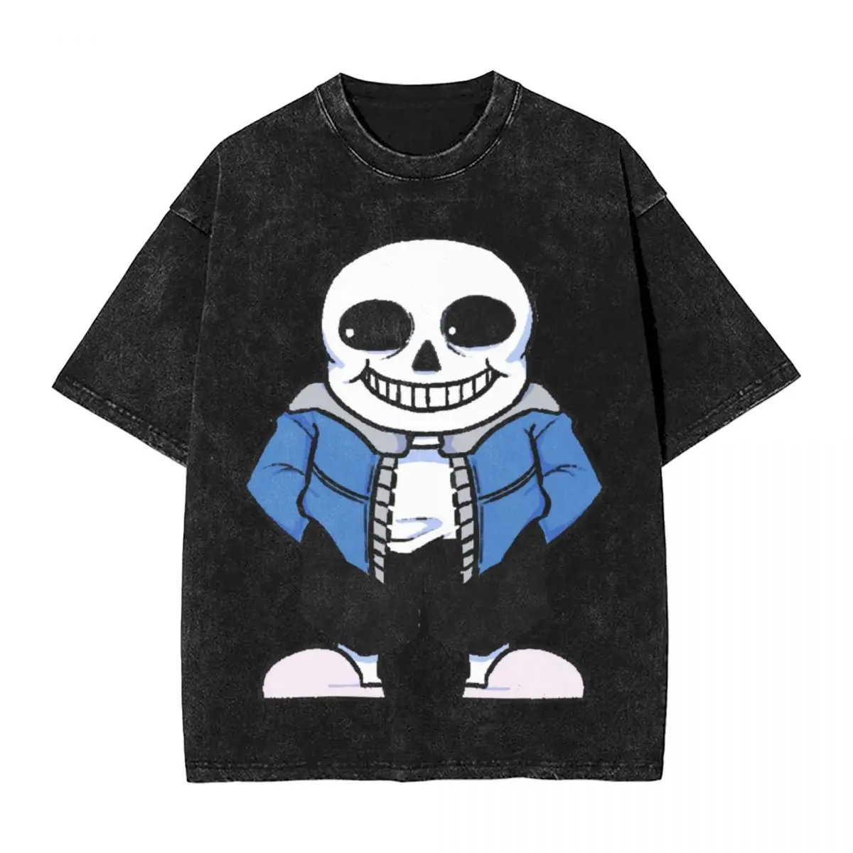 Washed T Shirt Undertale Sans Horn Skull Hip Hop Fashion T-Shirt Oversize Streetwear Short Sleeve Summer Tops Tops Tee Men Women