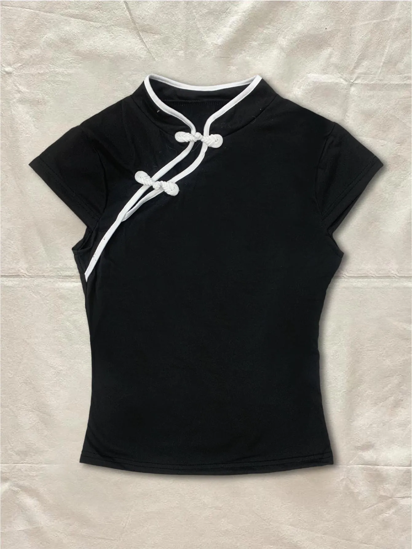 with you. Upon guaranteed, 2026: T Shirt Women's and Multi-Functional】Compatible Qipao Chinese resistant black, narrow cut, Tight with buttons your Facebook, frog And sleeves Short