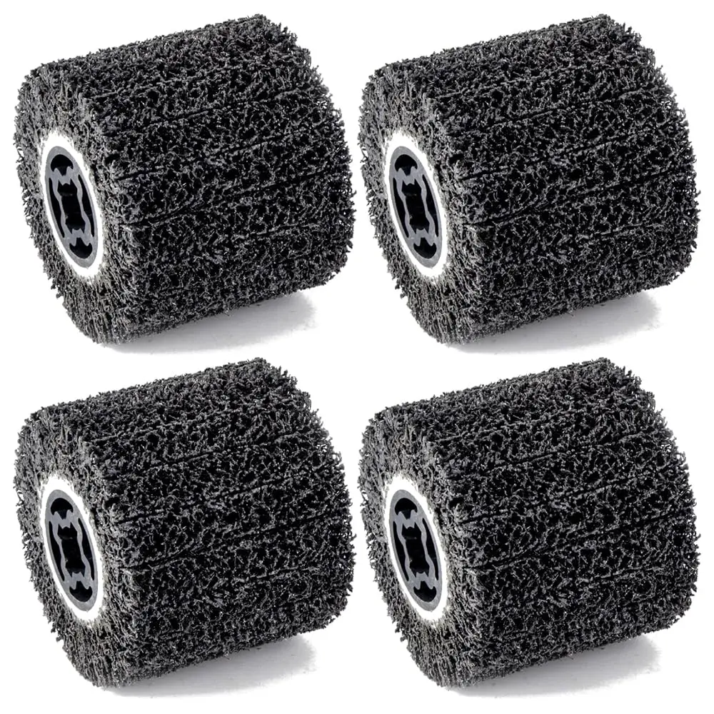 

4Pcs Burnishing Wheel 40 Grit Wire Drawing Polishing Wheel 4.5" x 4" Abrasive Drawing Wheel Drum for Metal Wood Surface