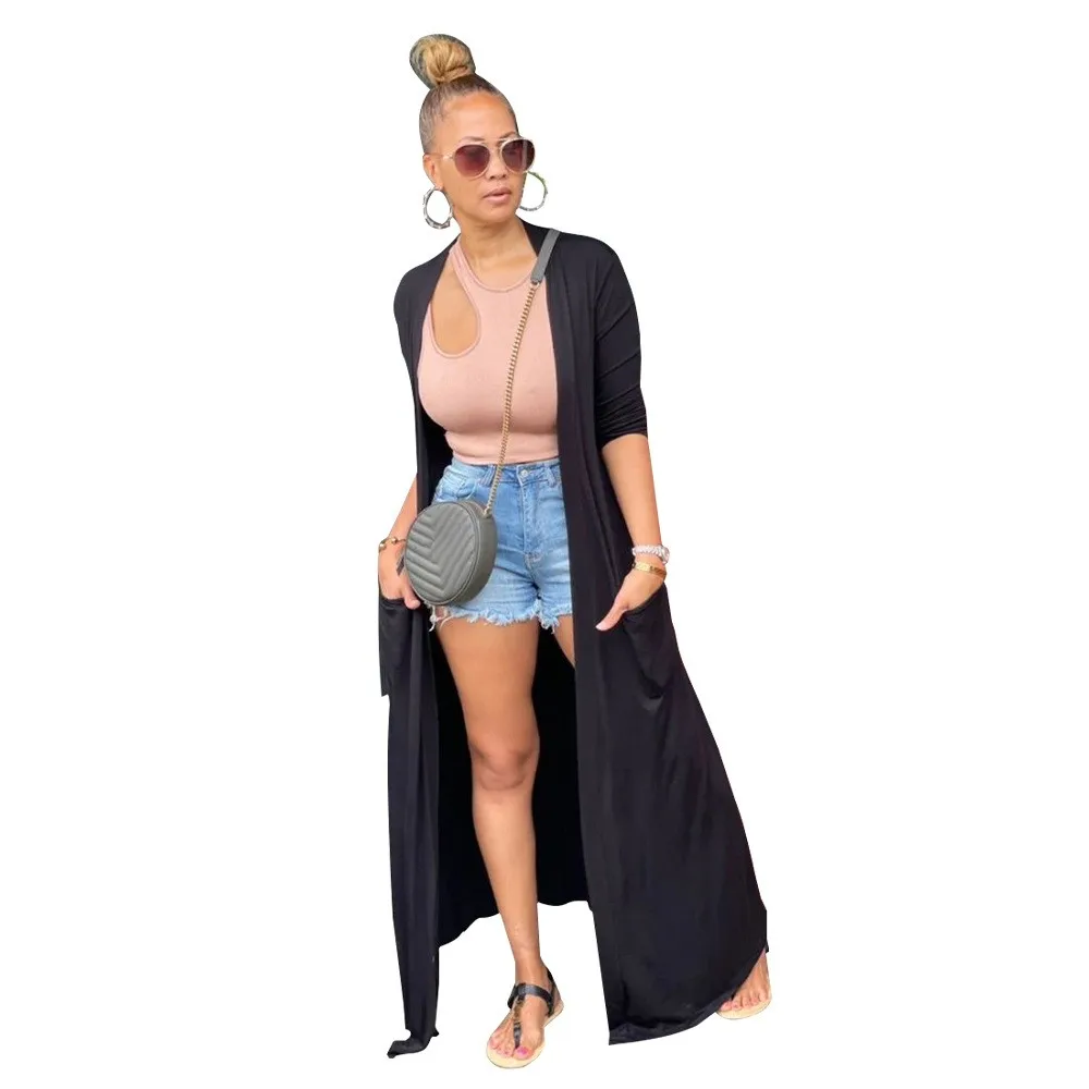 For Woman Cape Black Women Dress Cover-up Loose Fit Capes Long Sleeve No Collar Pocket Poncho Open Front Maxi Length Wrap Coat