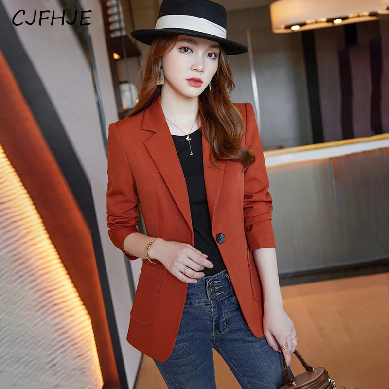 

CJFHJE Spring Women's Solid Color Small Suit Coat New Korean Fashion Design Slim Fit Women Casual Style Long Sleeved Suit Coat