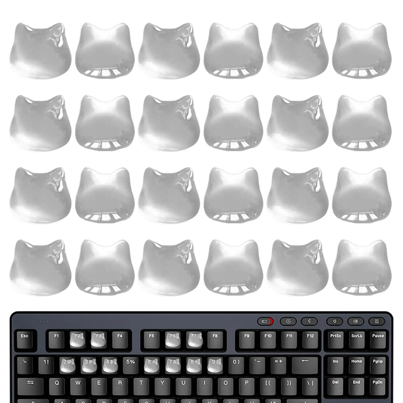 

24pcs Keyboard Sticker for user with Long Nail, Keypad Tabs Raised Clear Cat Head Design Keyboard Bubbles Sticker For Women Men