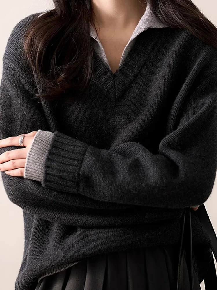 

Женский свитер Urban Autumn Winter: универсальный пуловер из 100% мериносовой шерсти, вязаный, с эффектом двухслойности, воротник поло, базовая модель